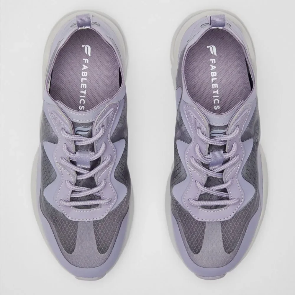 Fabletics Larchmont Performance Sneaker. Light plum. Mesh insets. Lace-up. 7.5